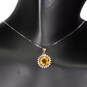 Collana In Argento Sterling 925 Con Citrino Naturale Rotondo 8Mm Gioielli 18In - Foto 1 di 10
