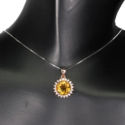 Collana In Argento Sterling 925 Con Citrino Naturale Rotondo 8Mm Gioielli 18In - Immagine 1 di 4