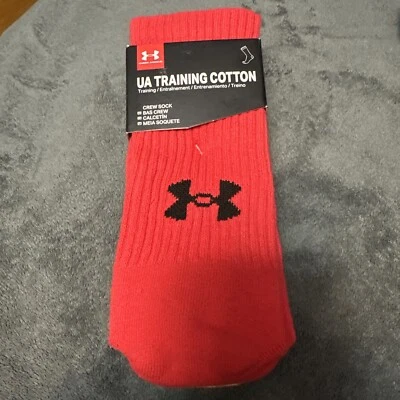 3 Pair Under Armour Training Crew Socks, Men's Shoe Size 8-12, L, Red, Black, L5 - Image 1 of 4