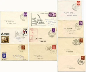 SELLOS EXPOSICIONES + MATASELLOS CONGRESOS 10 CUBIERTAS 1959-67 GB - Imagen 1 de 3