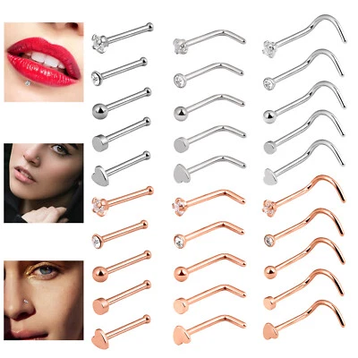 30PCS CZ Nose Stud Surgical Steel Thin Screw L Bend Bone Stud Nose Rings Kit 20G - Image 1 of 4