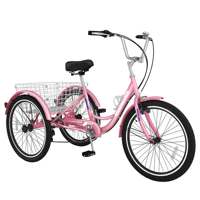 NAIZEA Trike Tricycle 24 inch Adult 7 Speed Trike Outdoor Bike & Basket Backrest - Image 1 of 4