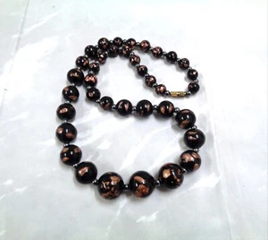Glass Bead Necklace Black and Glitter Copper Tones Heavy Ladies Vintage 90 Style - Picture 1 of 6