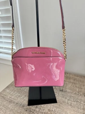 NWT Michael Kors Patent Leather Emmy Medium Dome Crossbody Bag Tulip - Image 1 of 4
