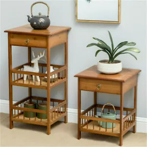 Bamboo Side Table Nightstand Couch Sofa Chairside End Table with Drawer 2/3 Tier - Picture 1 of 14
