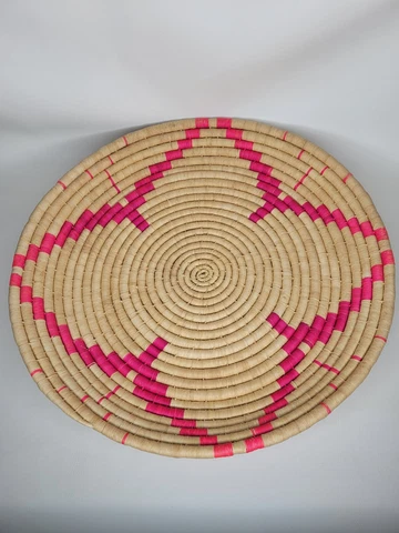 African Hand Woven Coiled Basket Bowl Wall Decor Colorful Kenya Kijani Pink 16" Cover