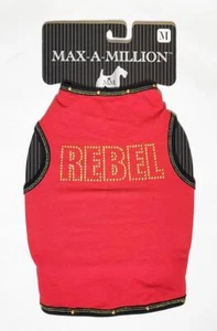 New! Max-A-Million M Red Rebel Tank Shirt Biker Gold Mini Studs Metallic Trim - Imagen 1 de 3
