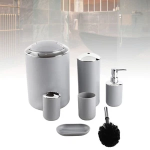 BATHROOM ACCESSORIES SET TOOTHBRUSH BIN SOAP DISPENSER TUMBLER BATHROOM SET 6PC - Picture 1 of 17
