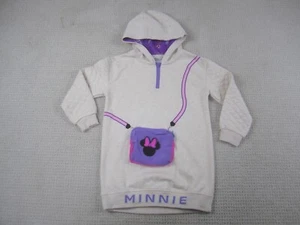 Minnie Mouse Sweatshirt Girls Large 10/12 Beige Pullover Hoodie Sweater Fleece - Picture 1 of 8
