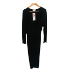 Jaeger Vintage Viscose Long Sleeve Evening Wrap Maxi Dress Black UK Size 12-14