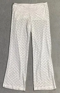Catalina Pants Women’s Small White Swimsuit Cover Pull-on Mesh Eyelet Palazzo - Picture 1 of 11