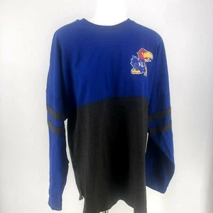 Camisa Pressbox para mujer Kansas Jayhawks barredora azul gris oscuro nueva con etiquetas - Imagen 1 de 8