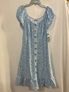 No Boundaries Women's Juniors Puff Sleeve False Button Front Floral Dress M,L - Picture 1 of 2