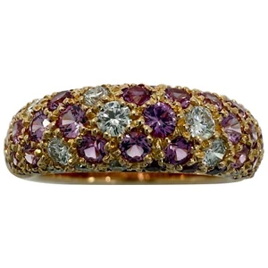 Rare Vintage Cartier Pavé Pink Sapphire & Diamond 18k Rose Gold Band Dome Ringj - Picture 1 of 11