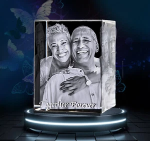 Custom Family 3D Laser Engraved Photo Glass Crystal Block Christmas Gift Sets   - Picture 1 of 10