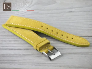 Cinturino Orologio 18 20 22 Originale Pelle Scamosciato Italiano LS PELLE SCAMOSCIATA CUCITO Cinturino Ocra - Foto 1 di 6
