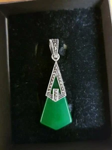 A Fine Antique Victorian Sterling Silver & Green stone Pendant(Rare) - Picture 1 of 12