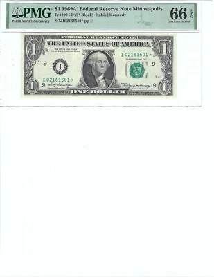 1969 $1 FRN FR1904-I* PMG 66 EPQ, Minneapolis * Note S/N I02161501*!!! - Image 1 of 2