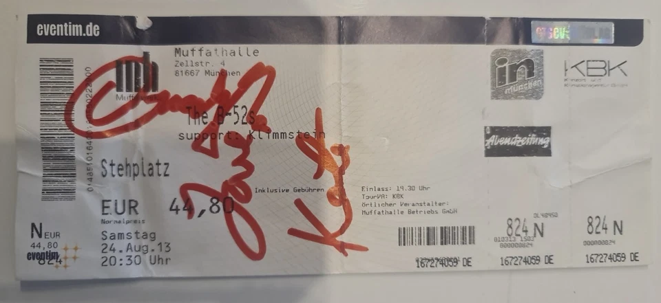 THE B-52s Autogramm Signiert signed Autograph Original Ticket 24.08.2013 - Bild 1 von 1