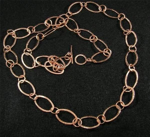 Large Brushed Textured Solid Copper Oval Shiny Round Link Chain Necklace 36" - Picture 1 of 3