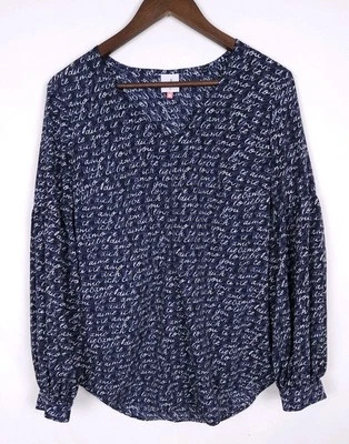 Blusa Cabi Talla Pequeña Azul Blanco Te Amo Top Estampado Amor Manga Bishop #5336 Foto 1 de 4