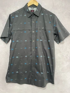 Wrangler Shirt Men's Outdoors Button Up Short Sleeve Grey Aztec Size M #393 - Picture 1 of 8