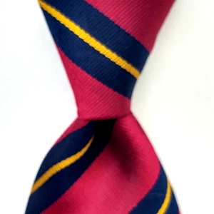 Corbata de seda británica LANDS END vintage para hombre a rayas roja/multi usada en excelente estado - Imagen 1 de 4