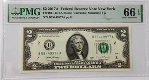 $2 Bill 2017A Fancy Serial Number PMG 66 Gem Uncirc QUAD PAIRS - B 55449977 A - Picture 1 of 4