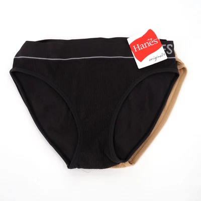 Hanes Originals Women's 3 Pack Ribbed Bikini Underwear Size 2XL - Black / Beige - Image 1 of 2