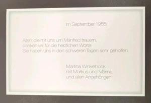Manfred Winkelhock original Dankeskarte/Sterbebild Nach Tod,Formel 1, - Bild 1 von 3
