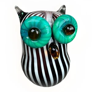 Estatuilla pisapapeles de 5,5" estilo MCM grandes ojos soplados a mano de búho de vidrio Groovy - Imagen 1 de 14