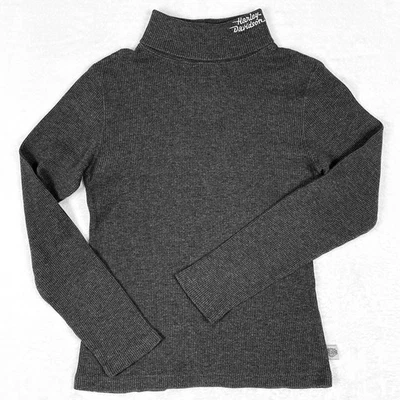 Suéter feminino vintage Harley Davidson gola alta com nervuras cinza bordado elástico - Imagem 1 de 4