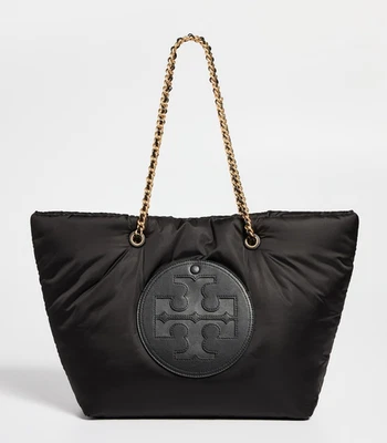 Bolso de Mano Tory Burch Ella Logo Cadena Almohada Suave Hinchada Nylon ~ Nuevo con Etiquetas ~ Negro Foto 1 de 4