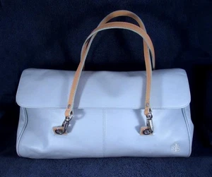 Authentic LAUREN RALPH LAUREN Baby BLUE LEATHER Satchel Handbag Barrel Purse - Picture 1 of 9