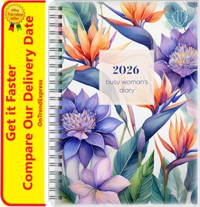 2026 Upward Busy Woman's Diary A5 Week to View WTV Clear PVC Birds of Paradise - Picture 1 of 5
