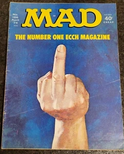 Mad Magazine 166 April 1974 The Number One Ecch Banned Cover Middle Finger - Picture 1 of 5