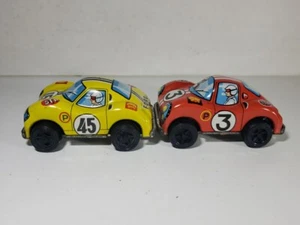 2 Vintage Sanko Tin Toy Race Cars Red Ferrari & Yellow Ford Japan STP Shell - Picture 1 of 7