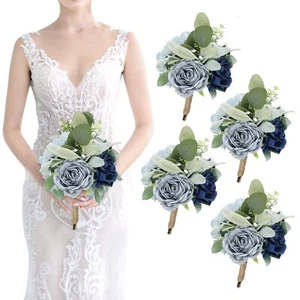 Artificial Bridesmaid Bouquets - Set of 4 Silk Rose Flowers Bouquet Wedding R... - Picture 1 of 7