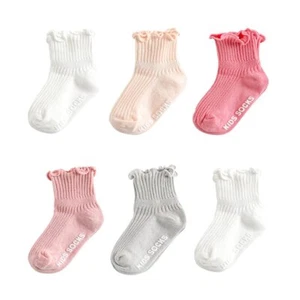 Toddler Anti-Slip Socks Girls Frilly Ruffle Non-Skid 6 Pairs Pack - Picture 1 of 7