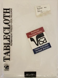 VTG NEW IN PKG~100% VISA POLYESTER FABRIC~52" X 70" WHITE TABLECLOTH~MADE IN USA - Picture 1 of 6