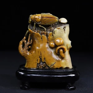 Exquisita Colección Shoushan Talla en Piedra, Increíble Adorno Sello Cicada - Imagen 1 de 10