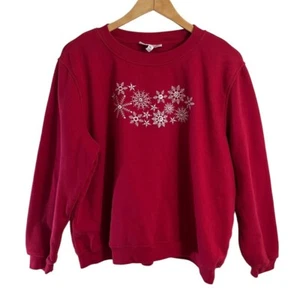 Rebecca Malone Christmas Crewneck Sweatshirt XL Red and White Embroidered Button - Picture 1 of 7