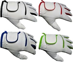 White MENS LADIES Golf Glove Gloves Blue,Red,Green Left Right Hand ALL WEATHER