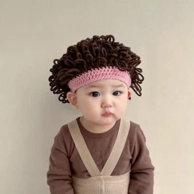 Peluca coleta tejida bebé gorro sombrero niños ganchillo repollo sombrero divertido gorra coleta Foto 1 de 4