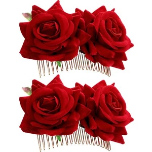 2 Packungen rote Rose Blume Haarspange Stifte Frauen Haarschmuck für Frauen Mädchen - Bild 1 von 24
