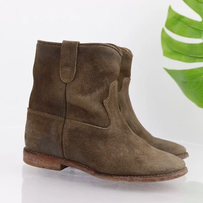 Isabel Marant Mujer Bota Crisi Talla 37 7 Oliva Gamuza Cuña Oculta Botín Occidental Foto 1 de 4
