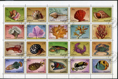 Fujeira 1972 Sea Life Crab Coral Miniature Sheet First Day Issue (Mi 1019-1038) Cover