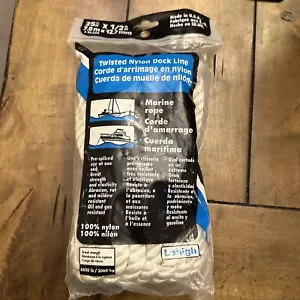 DOCK LINE 1/2 X 25FT WHITE TWISTED NYLON 50-47571 BOAT MARINE HARDWARE Super - Picture 1 of 4