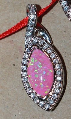 lab fire opal Cz necklace pendant gems silver plate jewelry classic cocktail - Image 1 of 4