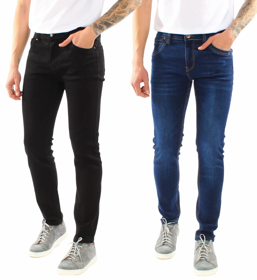 Jeans Uomo Slim Fit Pantaloni Denim Pantalone Elasticizzato Blu Nero Primaverile
